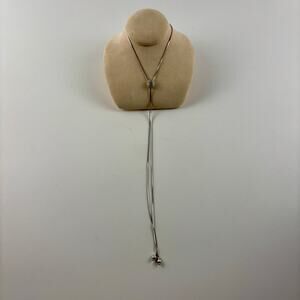 Silver Tone Bolo Slider Necklace Long Y Drop Adjustable Pendant 32" Minimalist